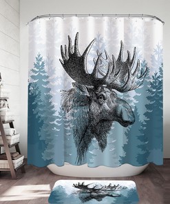 Hand Drawn Moose Wildlife Shower Curtain for Bathroom