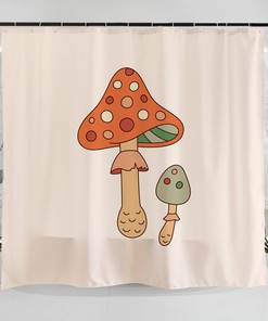 Hand Drawn Mushroom Art Illustration Shower Curtain Design For Bathroom