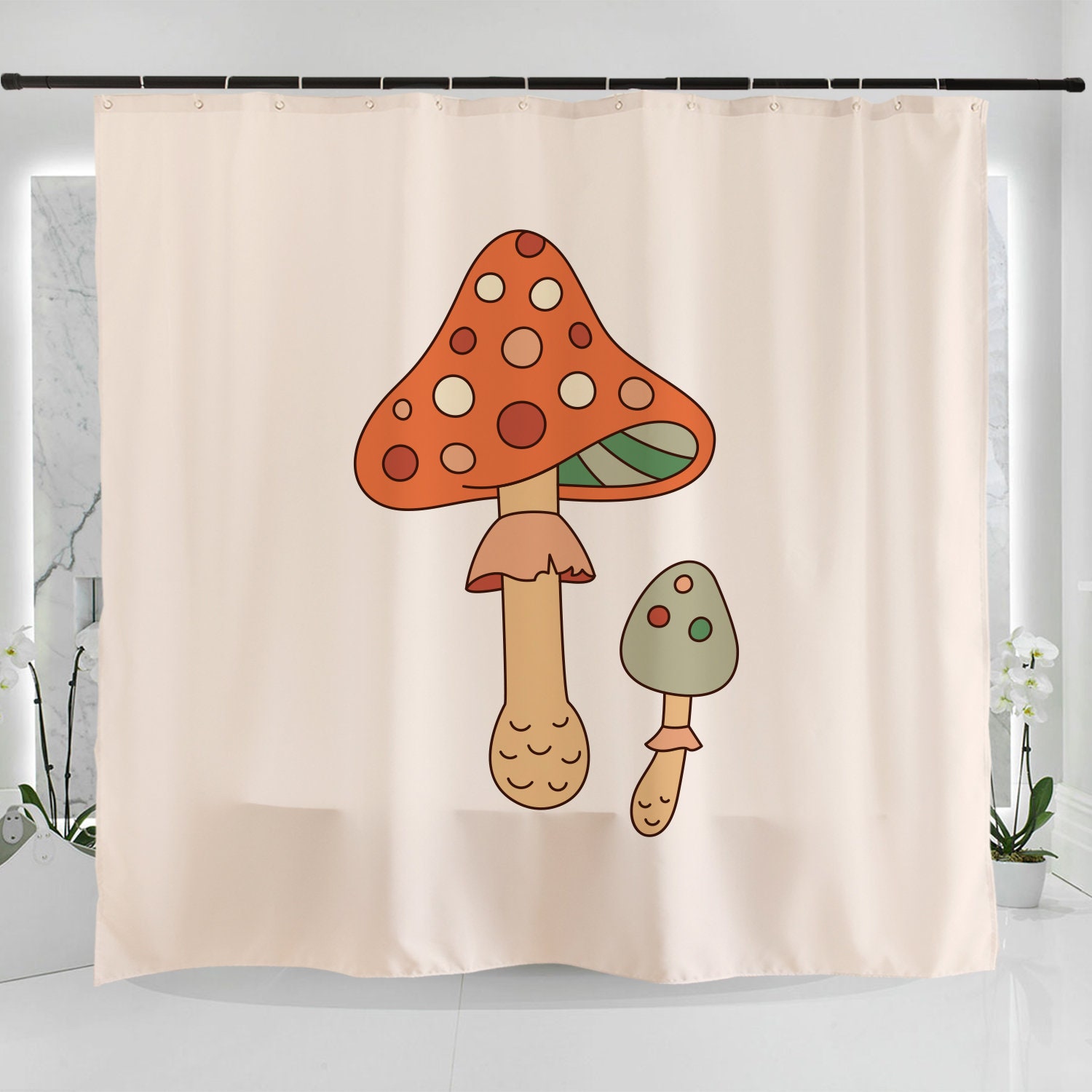 Hand Drawn Mushroom Art Illustration Shower Curtain Design For Bathroom