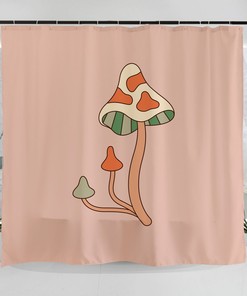 Hand Drawn Mushroom Art Illustration Shower Curtain - Groovy And Retro For Bathroom