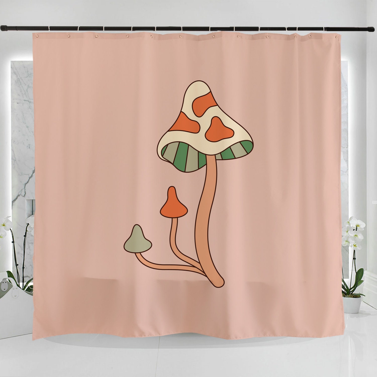 Hand Drawn Mushroom Art Illustration Shower Curtain - Groovy And Retro For Bathroom