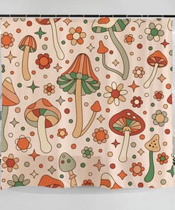 Hand Drawn Mushroom Art Illustration Shower Curtain - Groovy And Retro Fungus Design For Bathroom