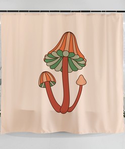 Hand Drawn Mushroom Art Illustration Shower Curtain - Groovy And Retro Pink Fungus Design
