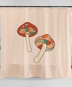 Hand Drawn Mushroom Art Illustration Shower Curtain - Groovy And Retro Pink Fungus Design For Bathroom