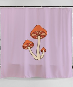 Hand Drawn Mushroom Art Illustration Shower Curtain - Groovy And Retro Purple Fungus Design For Bathroom