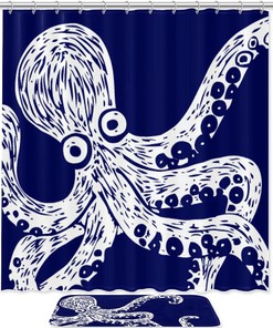 Hand Drawn Octopus Shower Curtain - Waterproof Fabric Bathroom Decoration