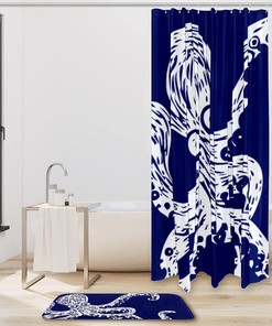 Hand Drawn Octopus Shower Curtain - Waterproof Fabric Bathroom Decoration