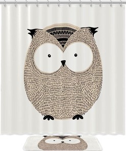 Hand Drawn Owl Design Waterproof Shower Curtain for Your Bathroom
