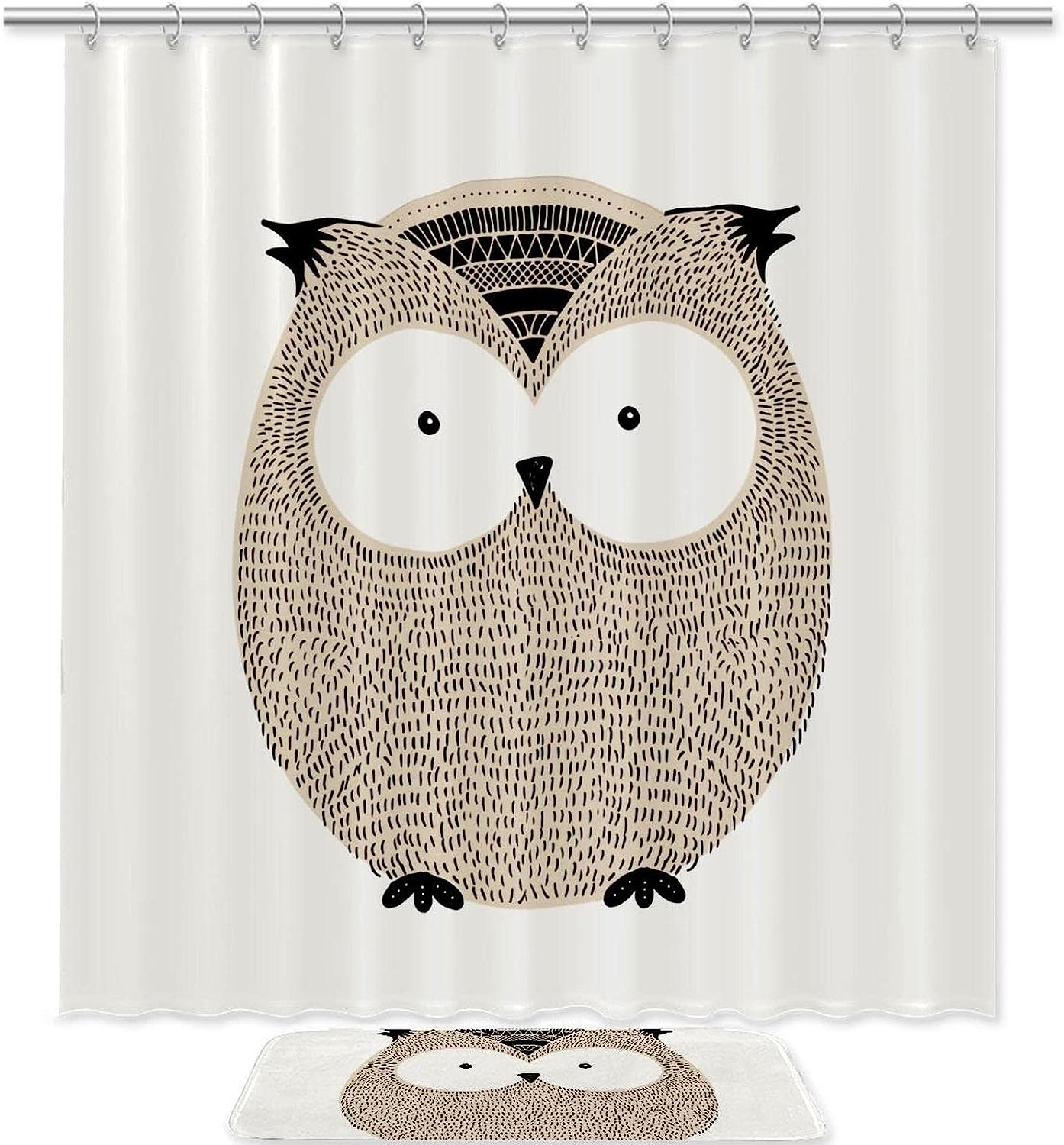 Hand Drawn Owl Design Waterproof Shower Curtain for Your Bathroom
