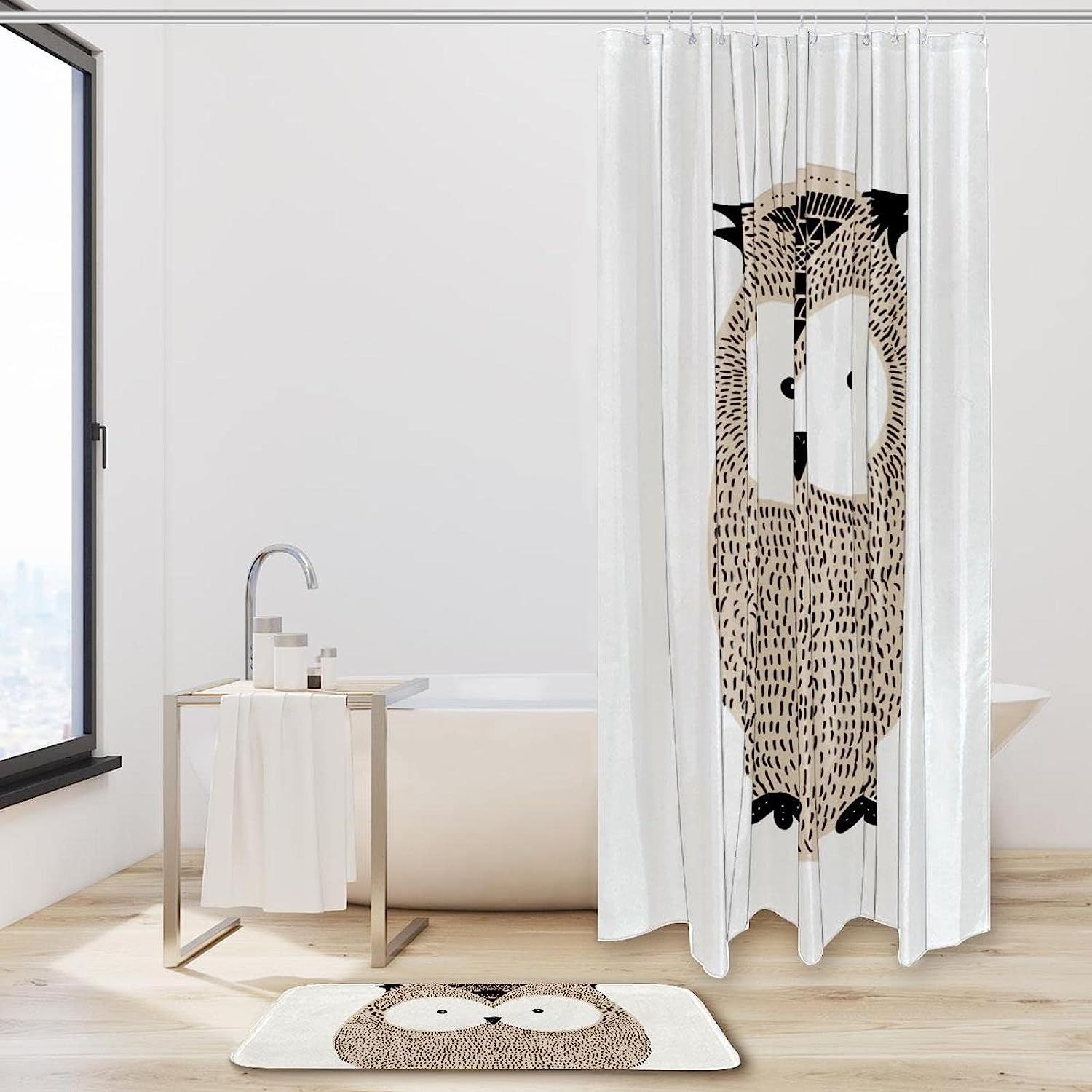 Hand Drawn Owl Design Waterproof Shower Curtain for Your Bathroom
