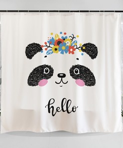 Hand Drawn Panda Bear Floral Wreath Art Shower Curtain - Childish And Colorful Illustration For Bathroom