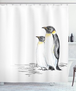 Hand Drawn Penguins Art Print Animal Shower Curtain For Bathroom