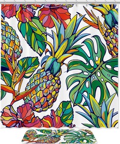 Hand Drawn Pineapple Shower Curtain - Colorful And Waterproof Fabric Bathroom Decor