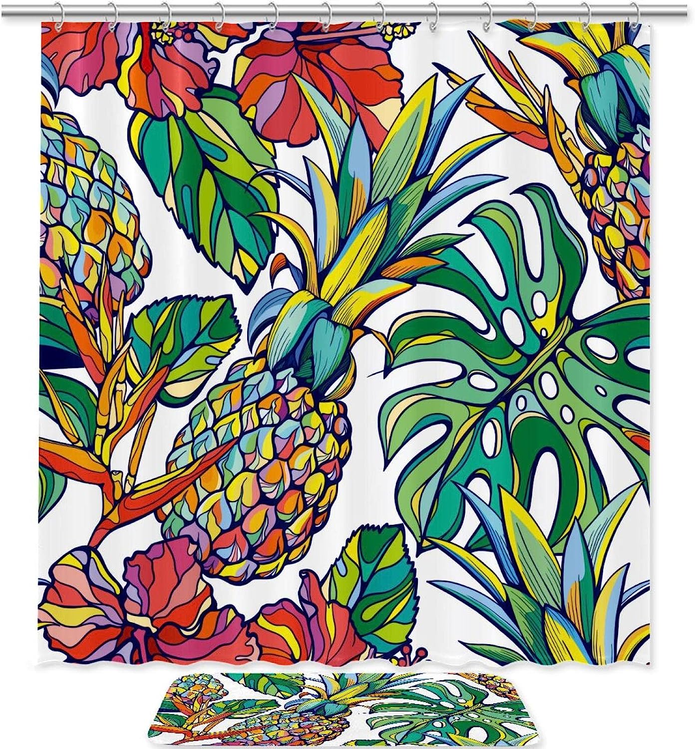Hand Drawn Pineapple Shower Curtain - Colorful And Waterproof Fabric Bathroom Decor