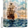 Hand Drawn Pirate Ship Fabric Shower Curtain, Vintage Bathroom Decor