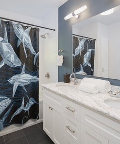 Hand Drawn Shark Design Print Shower Curtain, Contemporary Background for Bathroom Decor
