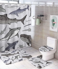Hand Drawn Sharks Shower Curtain for Bathroom - Creative Shower Curtain Design for Underwater Theme