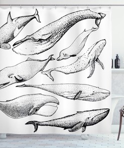 Hand Drawn Single Whale Print Animal Shower Curtain For Bathroom