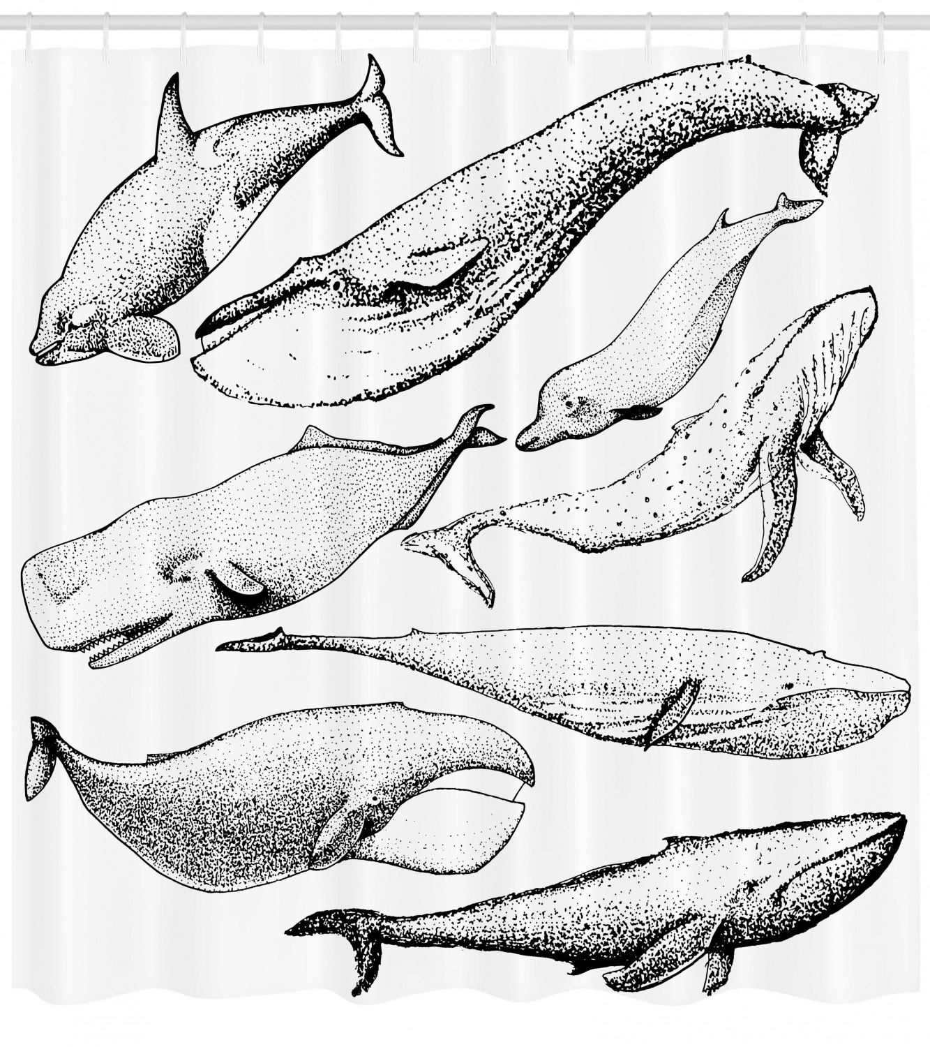 Hand Drawn Single Whale Print Animal Shower Curtain For Bathroom - Image 4