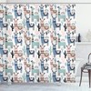 Hand Drawn South American Llamas Shower Curtain With Cartoon Style Design, Cloth Fabric Bathroom Decors, Blush Blue