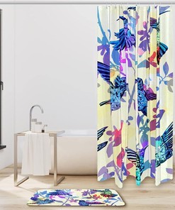 Hand Drawn Tropical Hummingbirds Shower Curtain, Waterproof Bathroom Decor