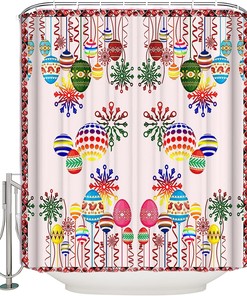 Hand Paint Colorful Eggs Shower Curtain - Ombre Snowflake Polka Dots Waterproof Fabric Bathroom Decor