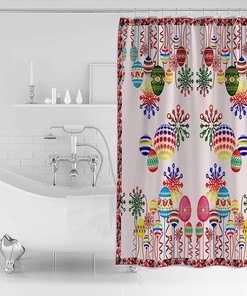 Hand Paint Colorful Eggs Shower Curtain - Ombre Snowflake Polka Dots Waterproof Fabric Bathroom Decor