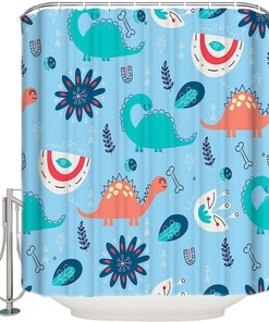 Hand Painted Dinosaur Shower Curtain - Waterproof Fabric for Bathroom Bathtubs