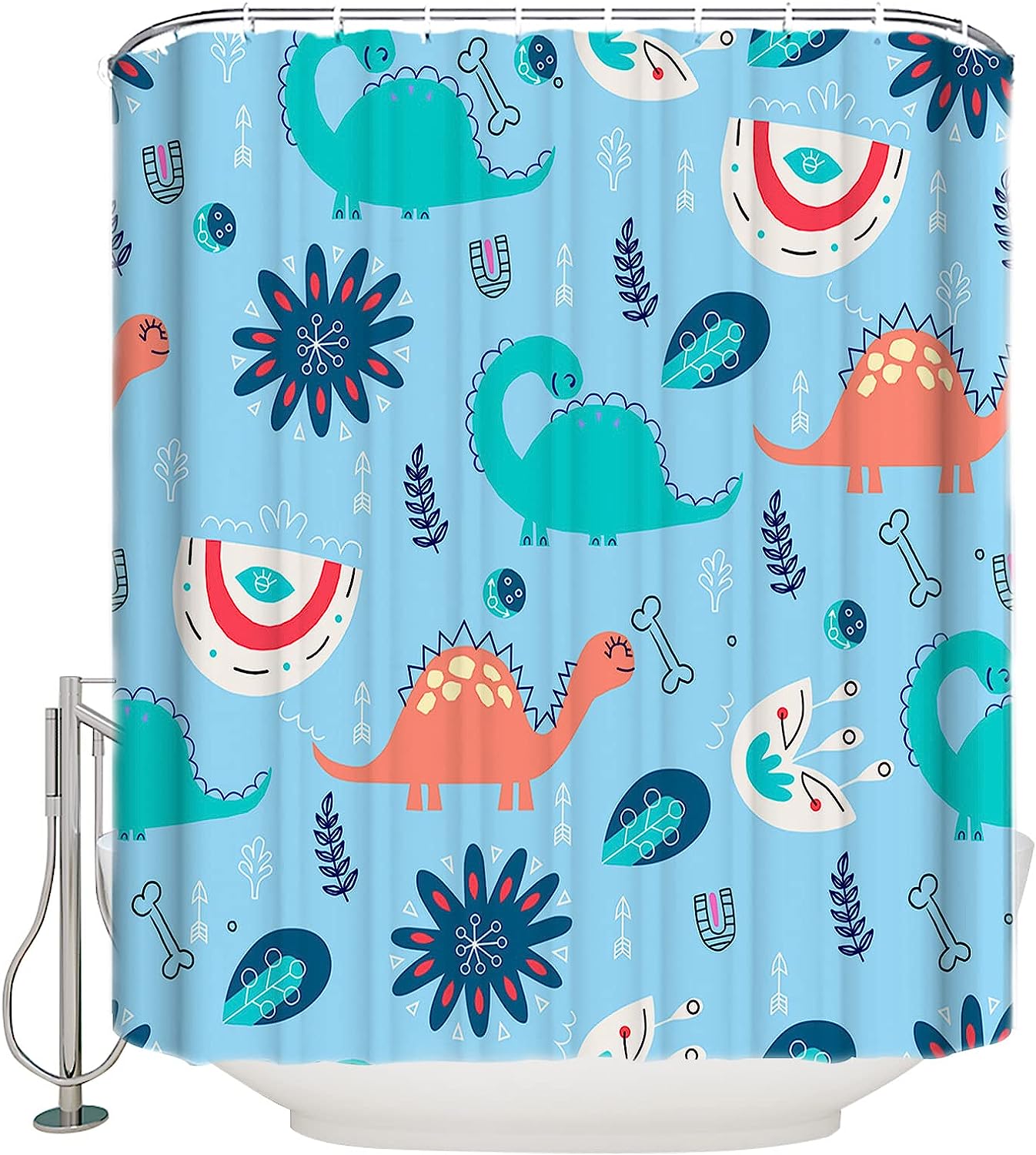 Hand Painted Dinosaur Shower Curtain - Waterproof Fabric for Bathroom Bathtubs