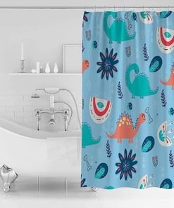 Hand Painted Dinosaur Shower Curtain - Waterproof Fabric for Bathroom Bathtubs