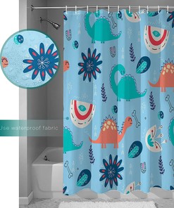 Hand Painted Dinosaur Shower Curtain - Waterproof Fabric for Bathroom Bathtubs