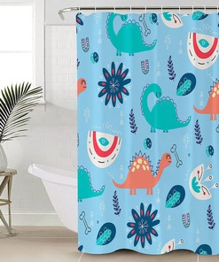 Hand Painted Dinosaur Shower Curtain - Waterproof Fabric for Bathroom Bathtubs