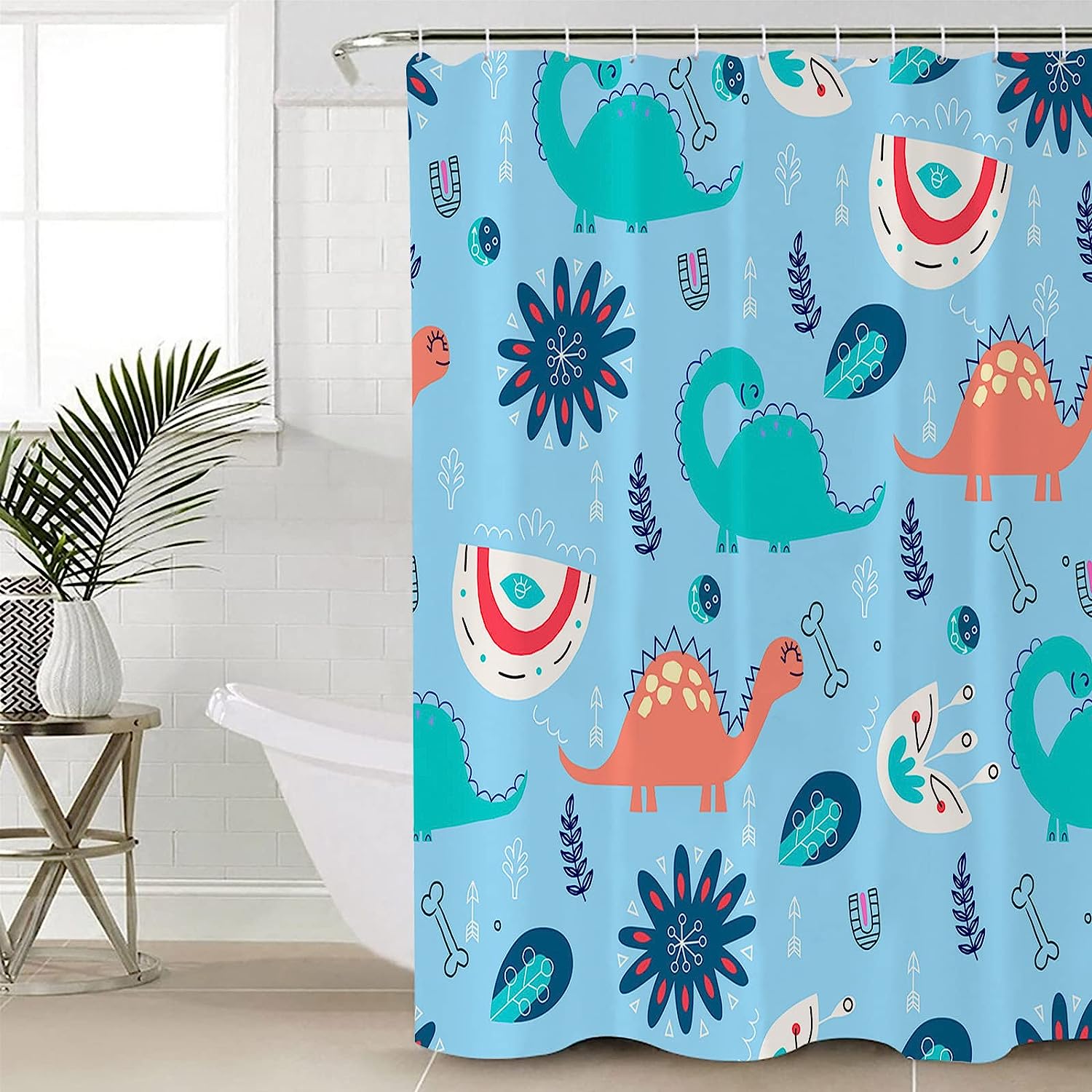Hand Painted Dinosaur Shower Curtain - Waterproof Fabric for Bathroom Bathtubs