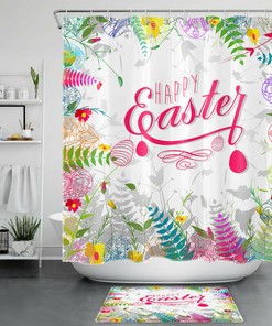 Hand Painted Easter Eggs With Green Leaves And Flowers Shower Curtain For Bathroom Decor