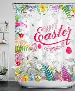 Hand Painted Easter Eggs With Green Leaves And Flowers Shower Curtain For Bathroom Decor