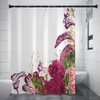 Hand Painted Flower Dark Pink Floral Fabric Shower Curtain For Botanical Bathroom Decor