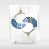 Hand Painted Ocean Sealife Fish Printed Shower Curtain For A Modern Coastal Bathroom Decor