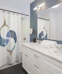 Hand Painted Ocean Sealife Fish Printed Shower Curtain For A Modern Coastal Bathroom Decor