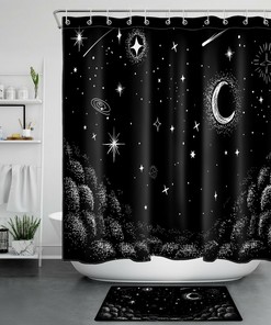 Hand Painted Stars And Moon Boho Shower Curtain For Bathroom