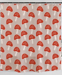 Hand-Drawn Cute Mushroom Print Shower Curtain, Trendy Modern Bath Accessory with Minimalist Geometric Design