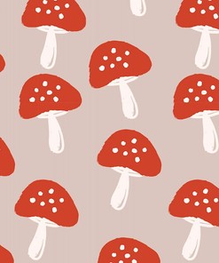 Hand-Drawn Cute Mushroom Print Shower Curtain, Trendy Modern Bath Accessory with Minimalist Geometric Design