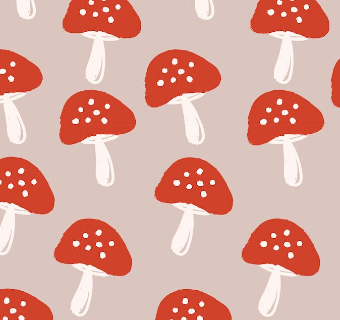 Hand-Drawn Cute Mushroom Print Shower Curtain, Trendy Modern Bath Accessory with Minimalist Geometric Design