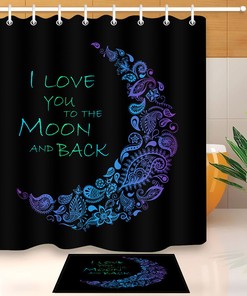 Hand-Drawn Moon Flowers Paisley Design Waterproof Fabric Shower Curtain