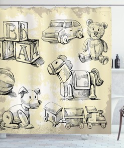 Hand-Drawn Teddy Bear Kids Shower Curtain For Adorable Bathroom Decor