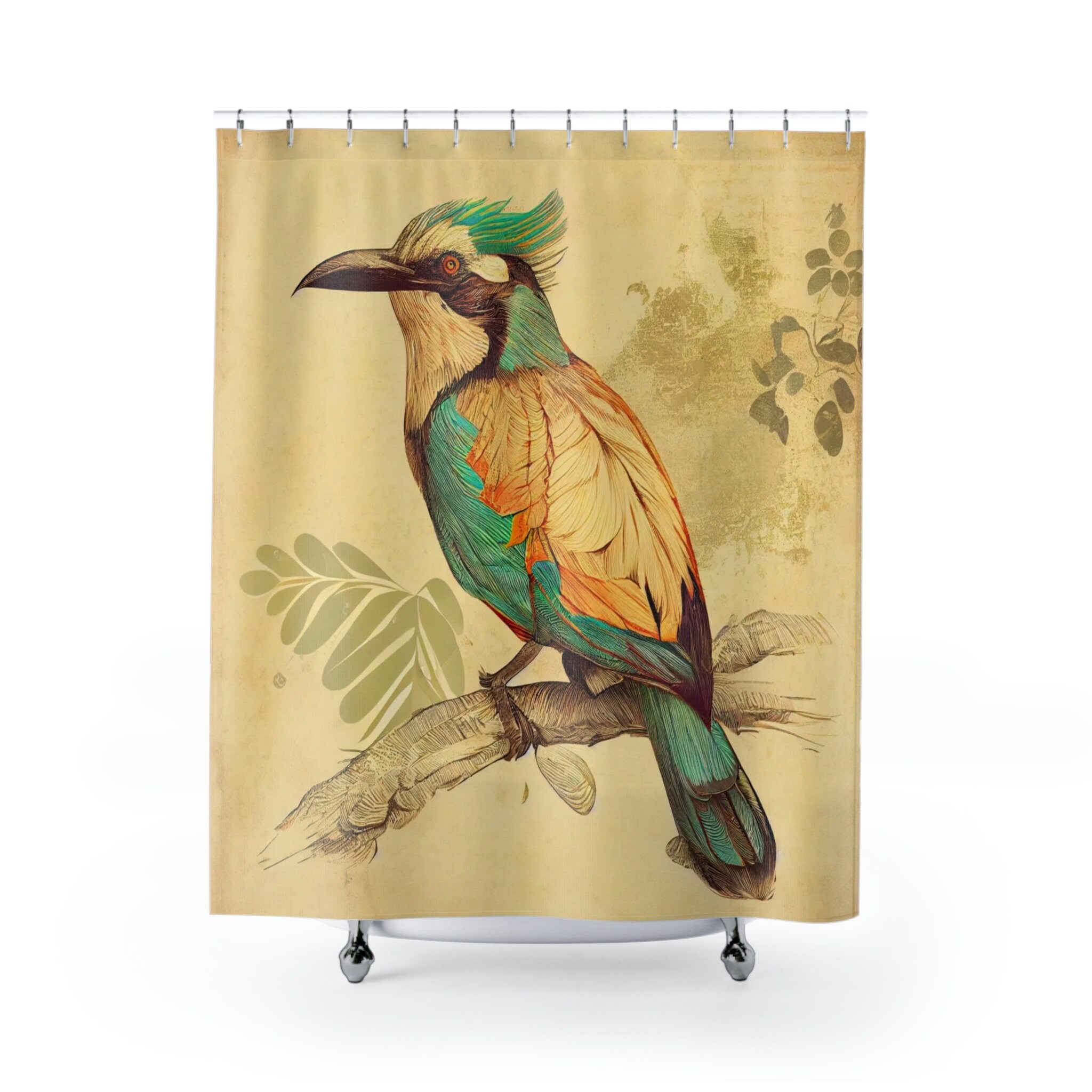 Hand-Drawn Tropical Bird Illustration Shower Curtain for a Unique and Refreshing Look