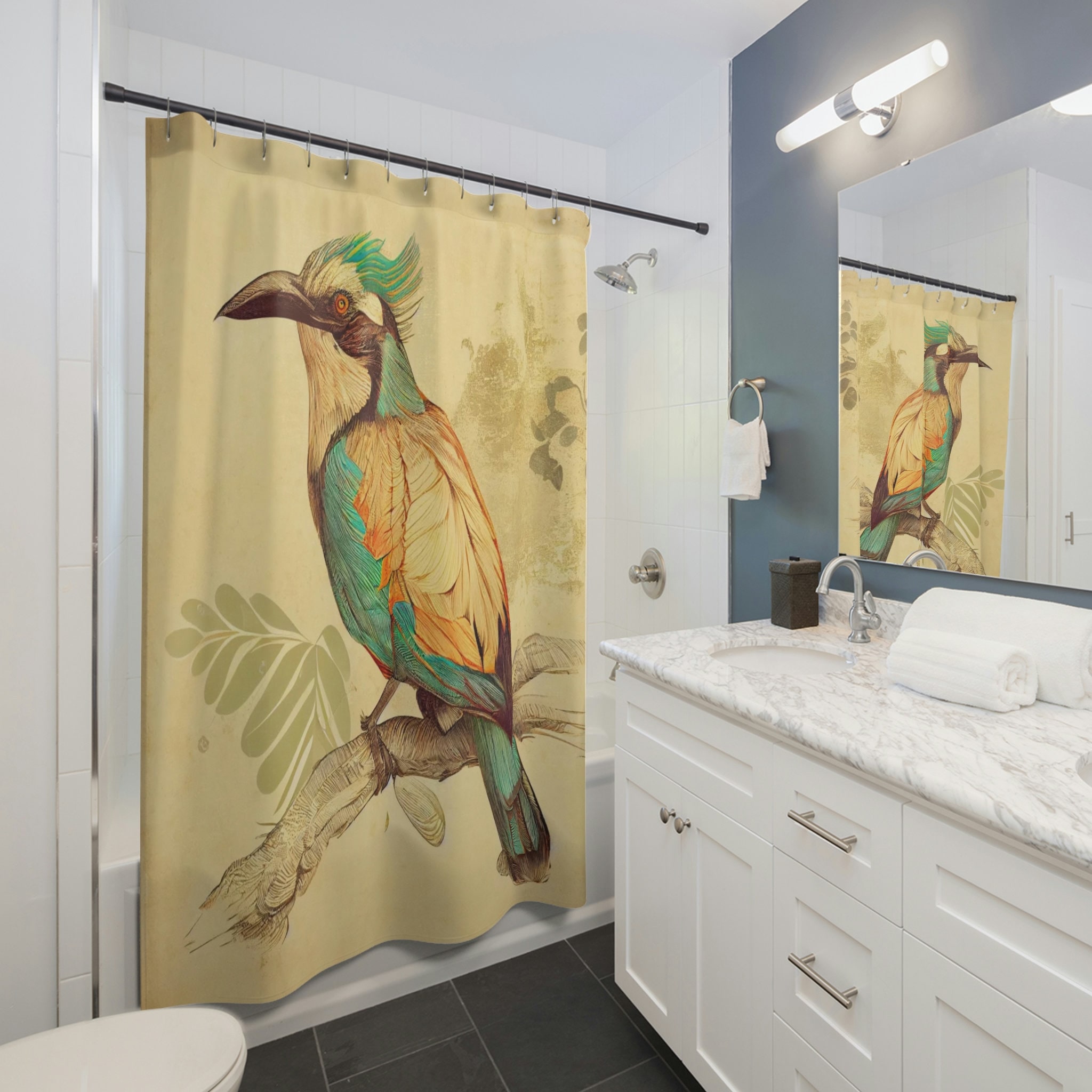 Hand-Drawn Tropical Bird Illustration Shower Curtain for a Unique and Refreshing Look