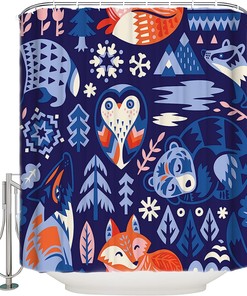 Hand-Painted Owl And Fox Shower Curtain For Cartoon Lovers
