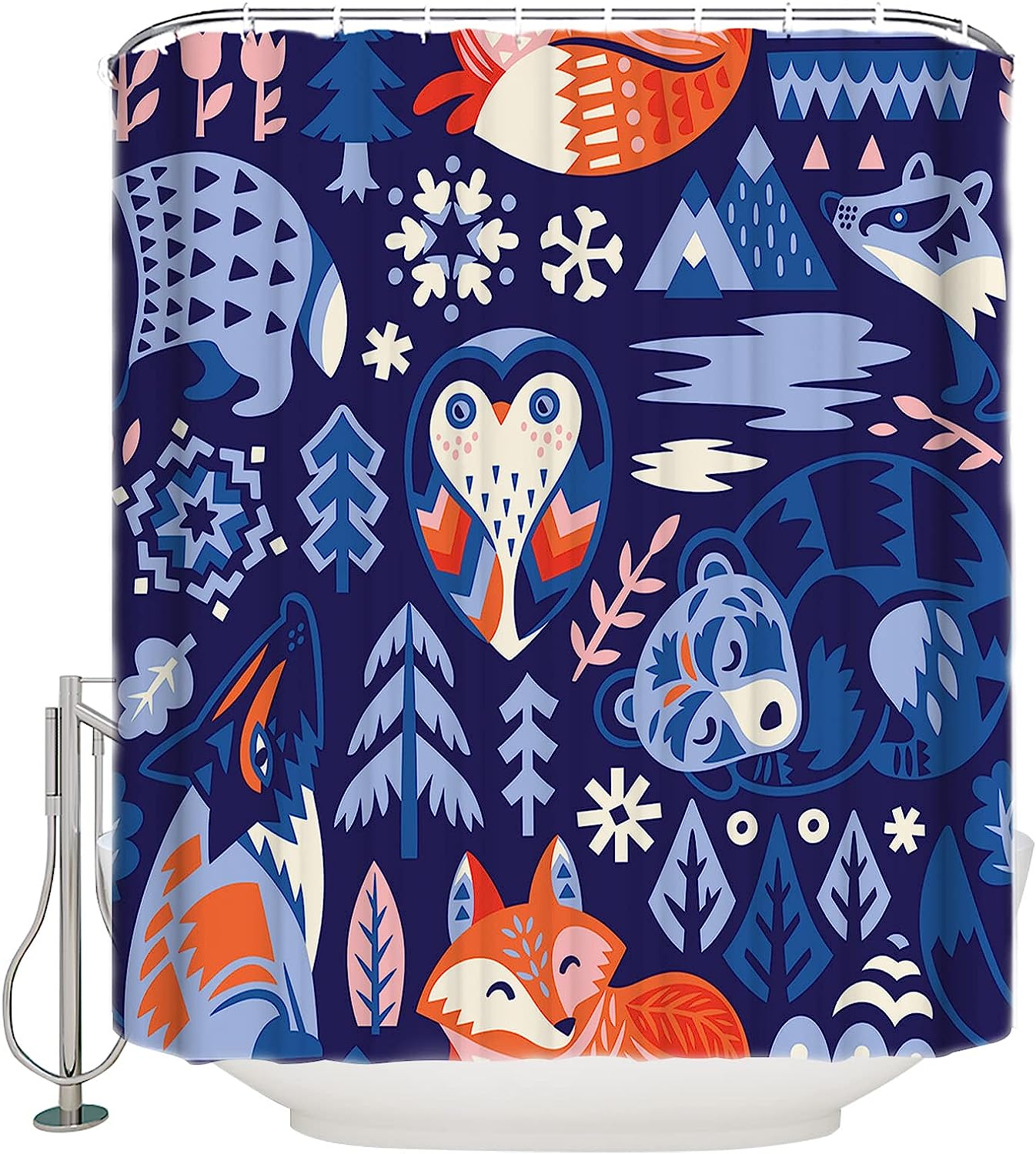 Hand-Painted Owl And Fox Shower Curtain For Cartoon Lovers