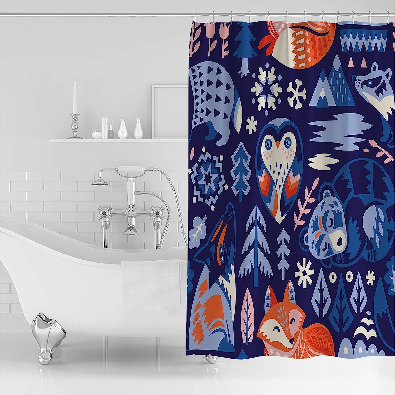Hand-Painted Owl And Fox Shower Curtain For Cartoon Lovers - Image 2