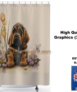 Hand-Painted Puppy Shower Curtain, Unique Bathroom Decor With Colorful Watercolor Art